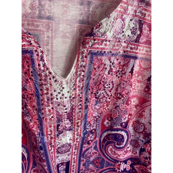 Catherine’s Pink Blouse Geometric Print Gem Fairy Spring Summer Popover 2X - Picture 5 of 8